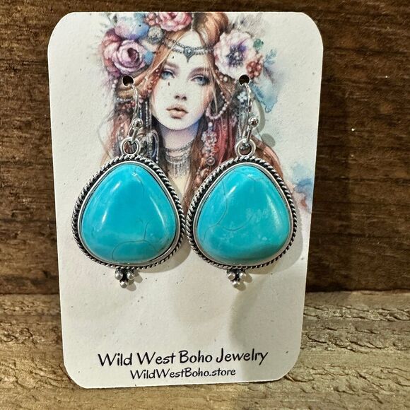 Turquoise Earrings - Elegant Natural Stone Design, Boho Navajo , Ships in Gift - Picture 4 of 8